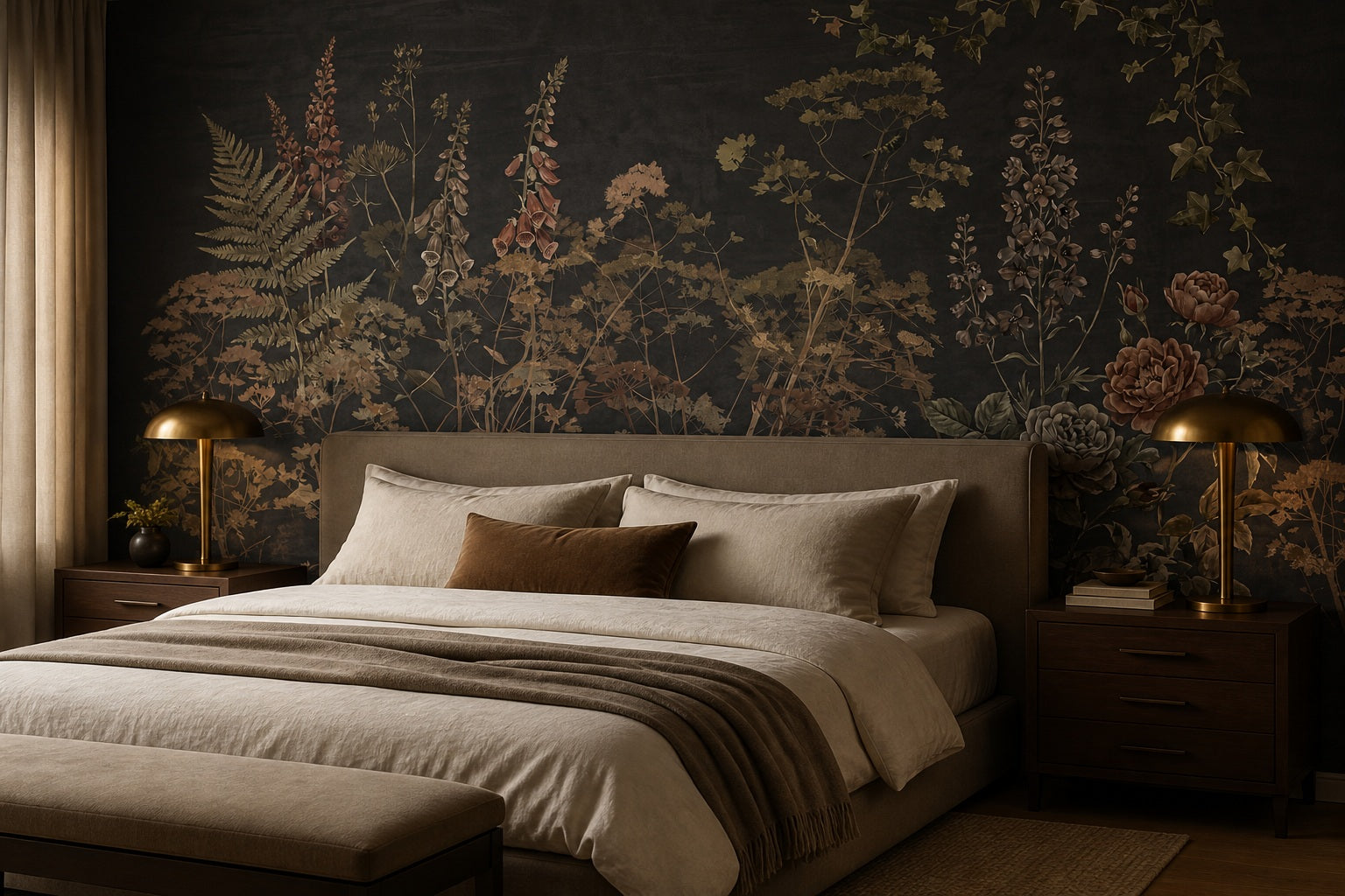 Dark Gold Wildflower English Garden Wallpaper Mural - 4