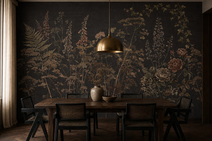 Dark Gold Wildflower English Garden Wallpaper Mural - 3