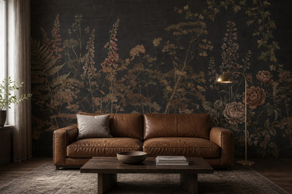 Dark Gold Wildflower English Garden Wallpaper Mural - 1