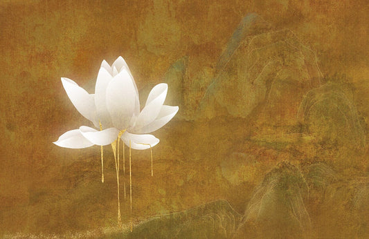 Gold Plated Lotus Mural Wallpaper Art Design Interior