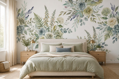 Sage Botanical Corner Garden Wallpaper Mural - 4