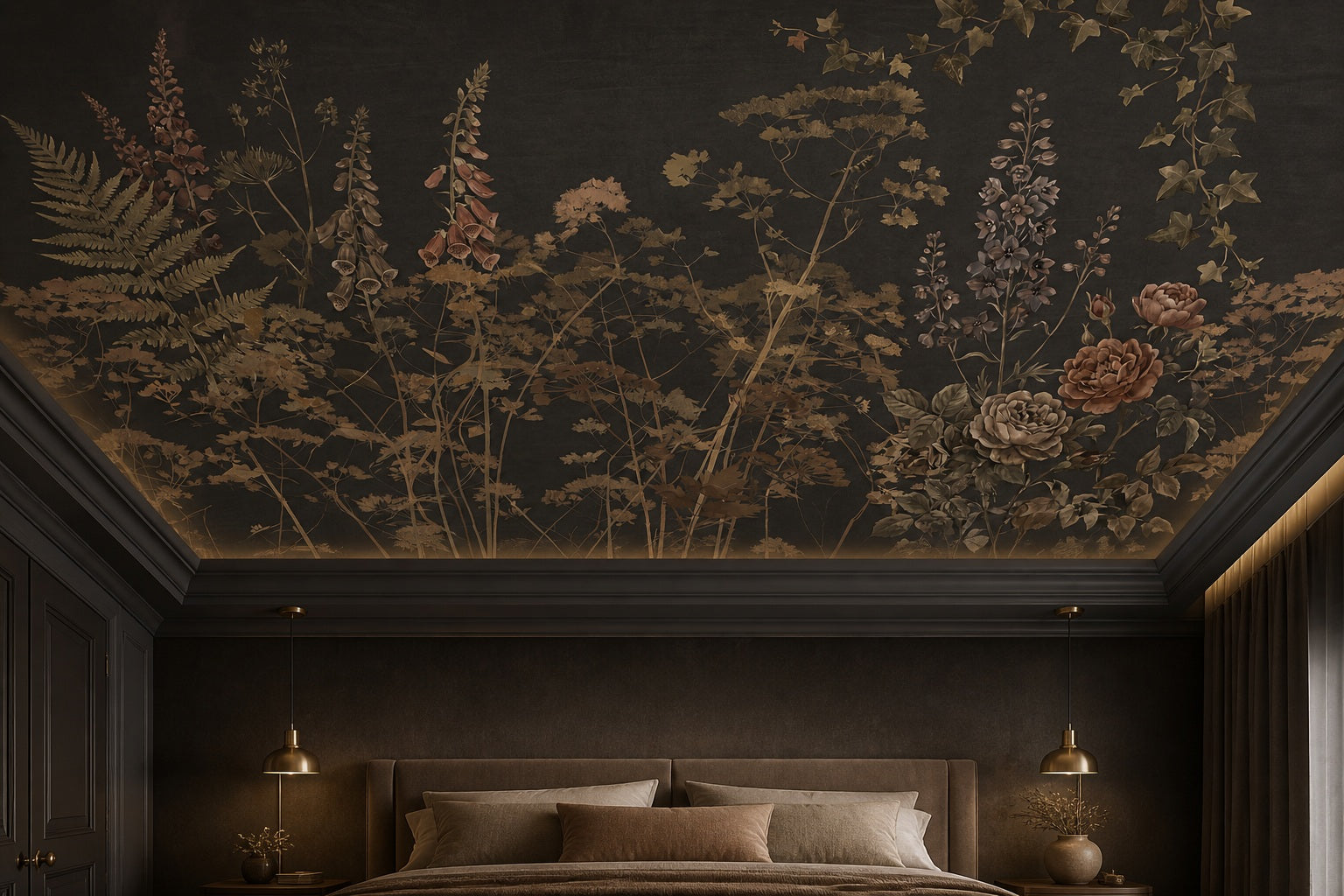 Dark Gold Wildflower English Garden Wallpaper Mural - 6