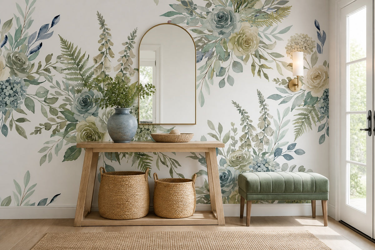 Sage Botanical Corner Garden Wallpaper Mural - 5
