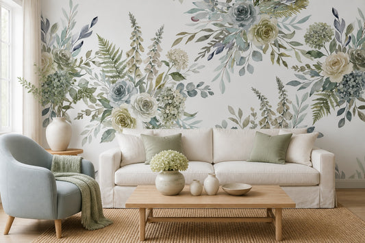 Sage Botanical Corner Garden Wallpaper Mural - 1