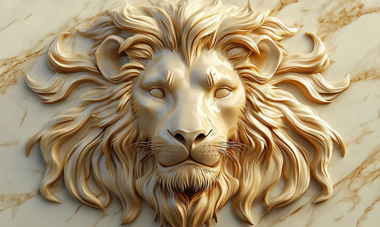 Golden Marble Lion Relief Mural Wallpaper