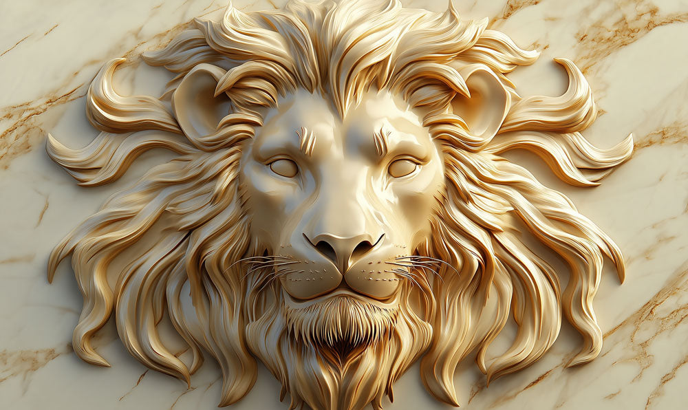 Golden Marble Lion Relief Mural Wallpaper