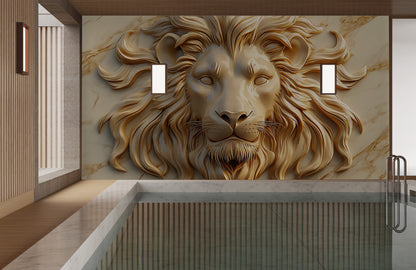 Golden Marble Lion Relief Mural Wallpaper