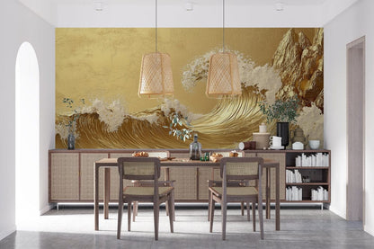 Golden Tide Cliff Mural Wallpaper