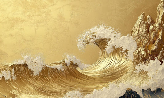 Golden Tide Cliff Mural Wallpaper