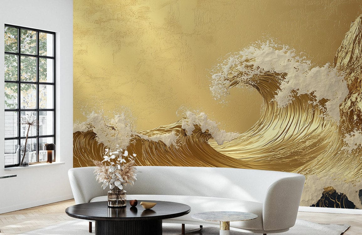 Golden Tide Cliff Mural Wallpaper