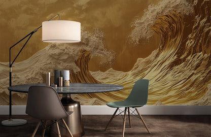 Golden Wave Crest Mural Wallpaper