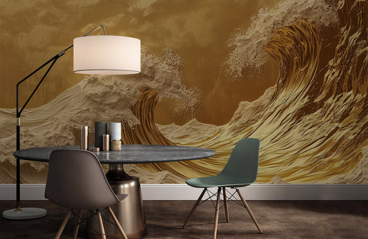 Golden Wave Crest Mural Wallpaper