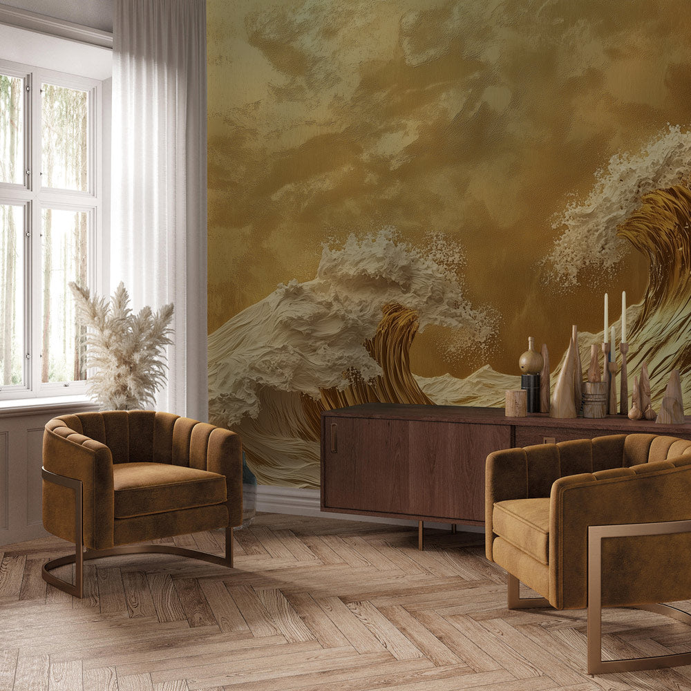 Golden Wave Crest Mural Wallpaper