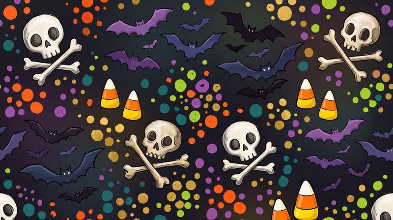 Skulls Crossbones Bats and Candy Corn Halloween Wallpaper Mural