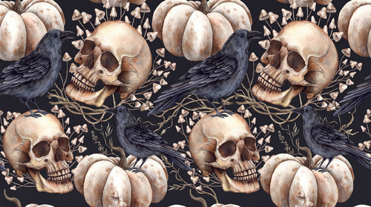 Crows Skulls Pumpkins and Pale Roses Halloween Wallpaper Mural - image 2