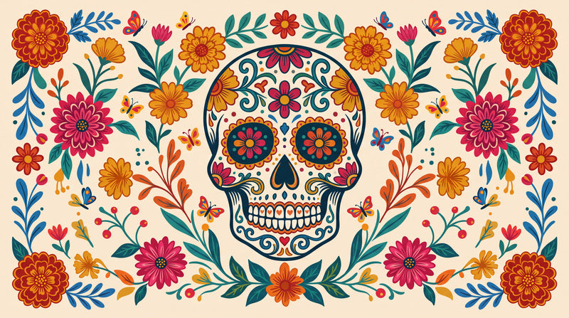 Colourful Floral Sugar Skull Halloween Wallpaper Mural - image 2