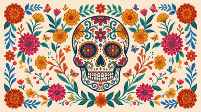 Colourful Floral Sugar Skull Halloween Wallpaper Mural - image 2