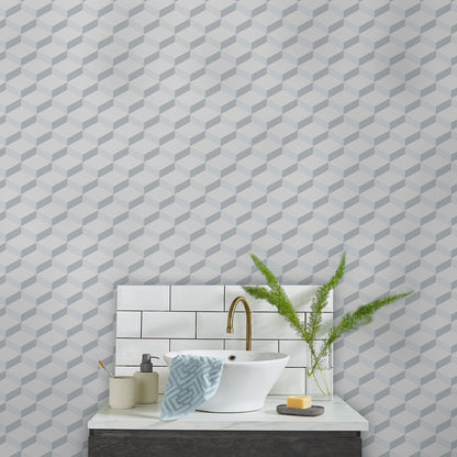 Blue Geometric Harmony Mural Wallpaper in bathroom
