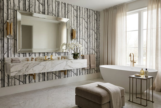 Nordic Neutral Birch Forest Wallpaper Mural interior scene