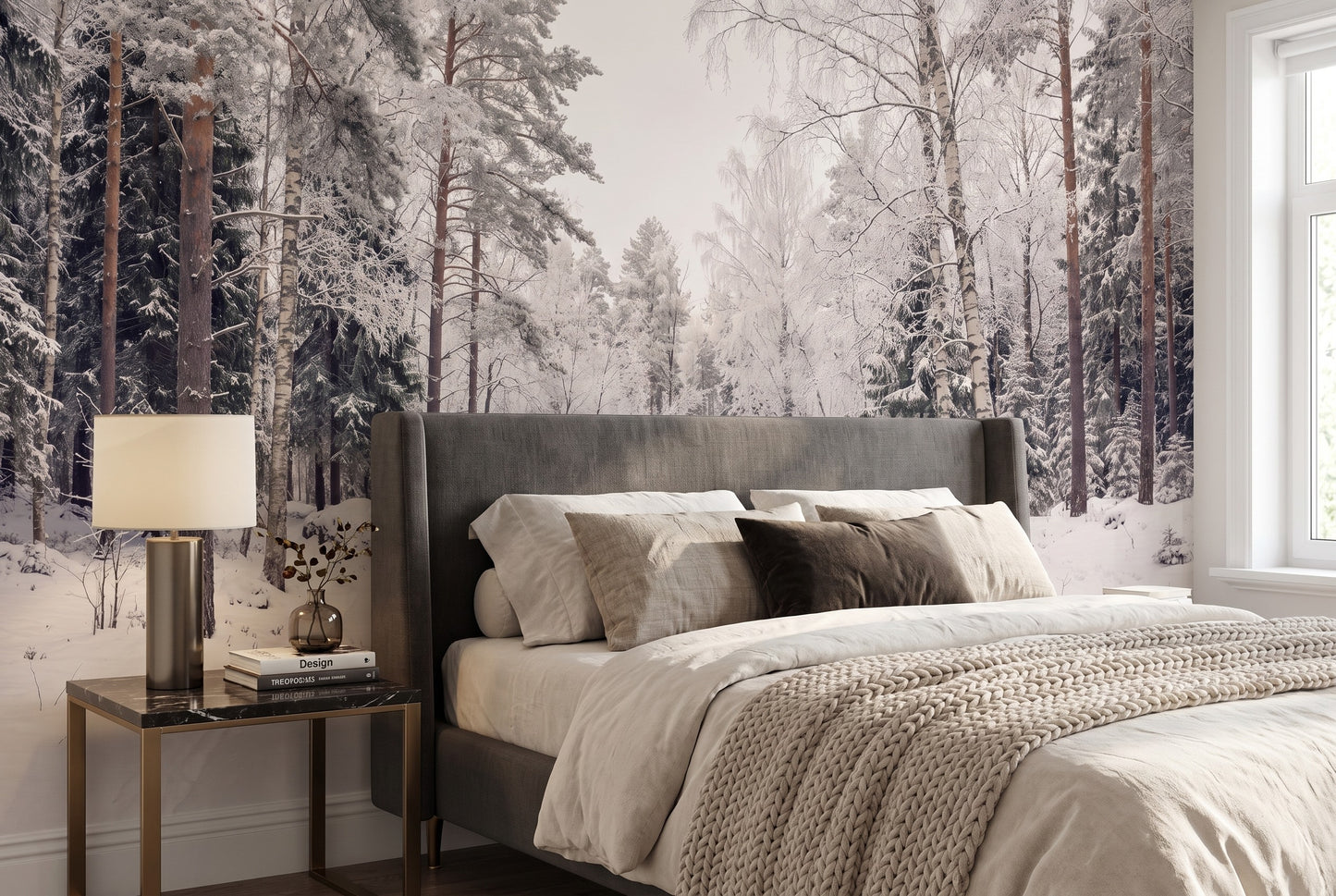 Gray Christmas Winter Forest Wallpaper Mural room scene