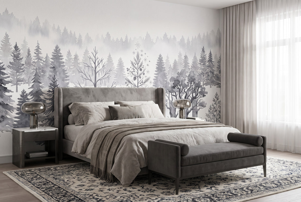 Gray Snow Winter Forest Wallpaper Mural