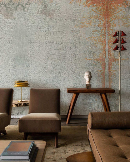 Mural wallpaper for the home with a grey crocodile skin design