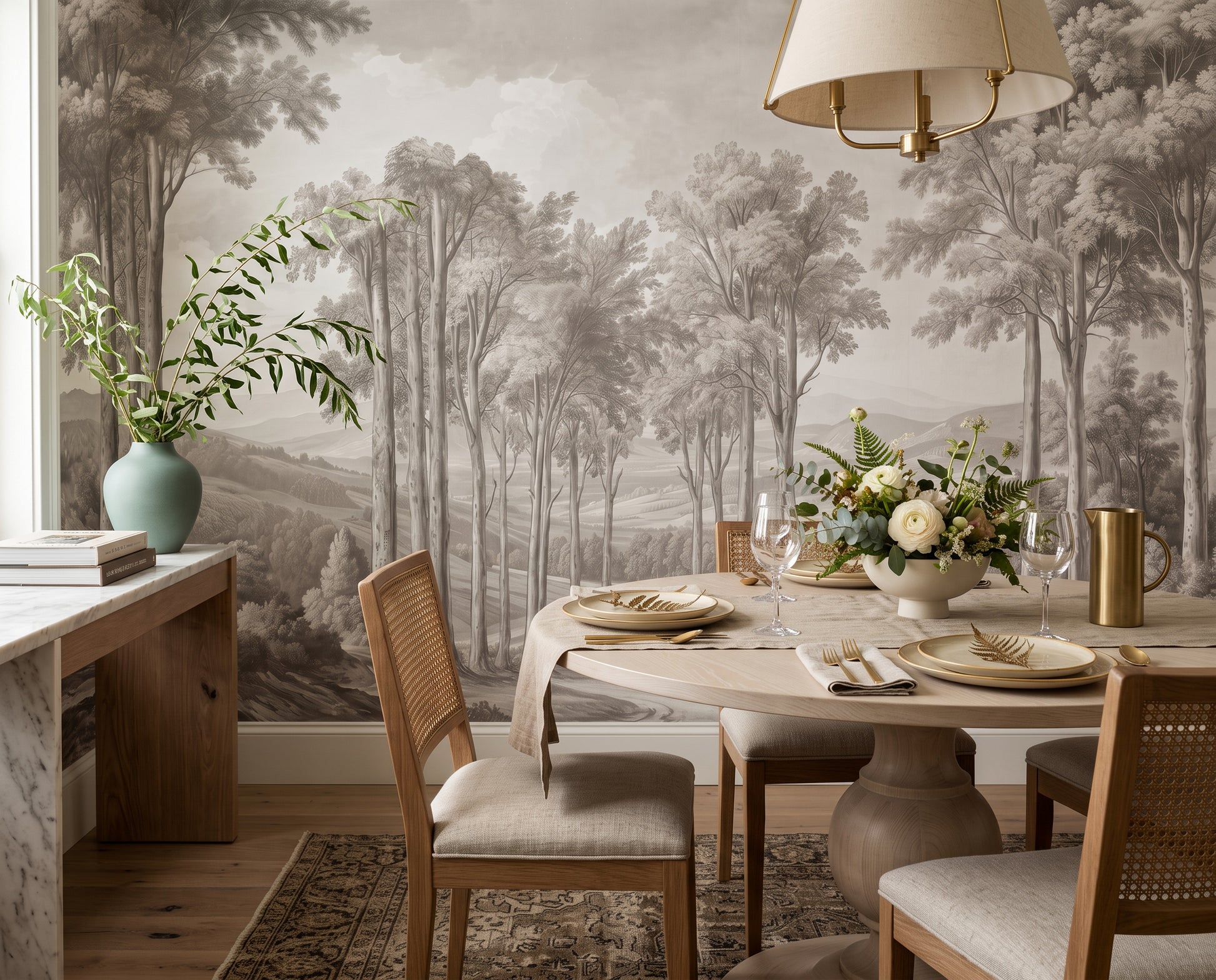 Gray Sketch Forest Wallpaper Mural