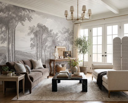 Gray Sketch Forest Wallpaper Mural