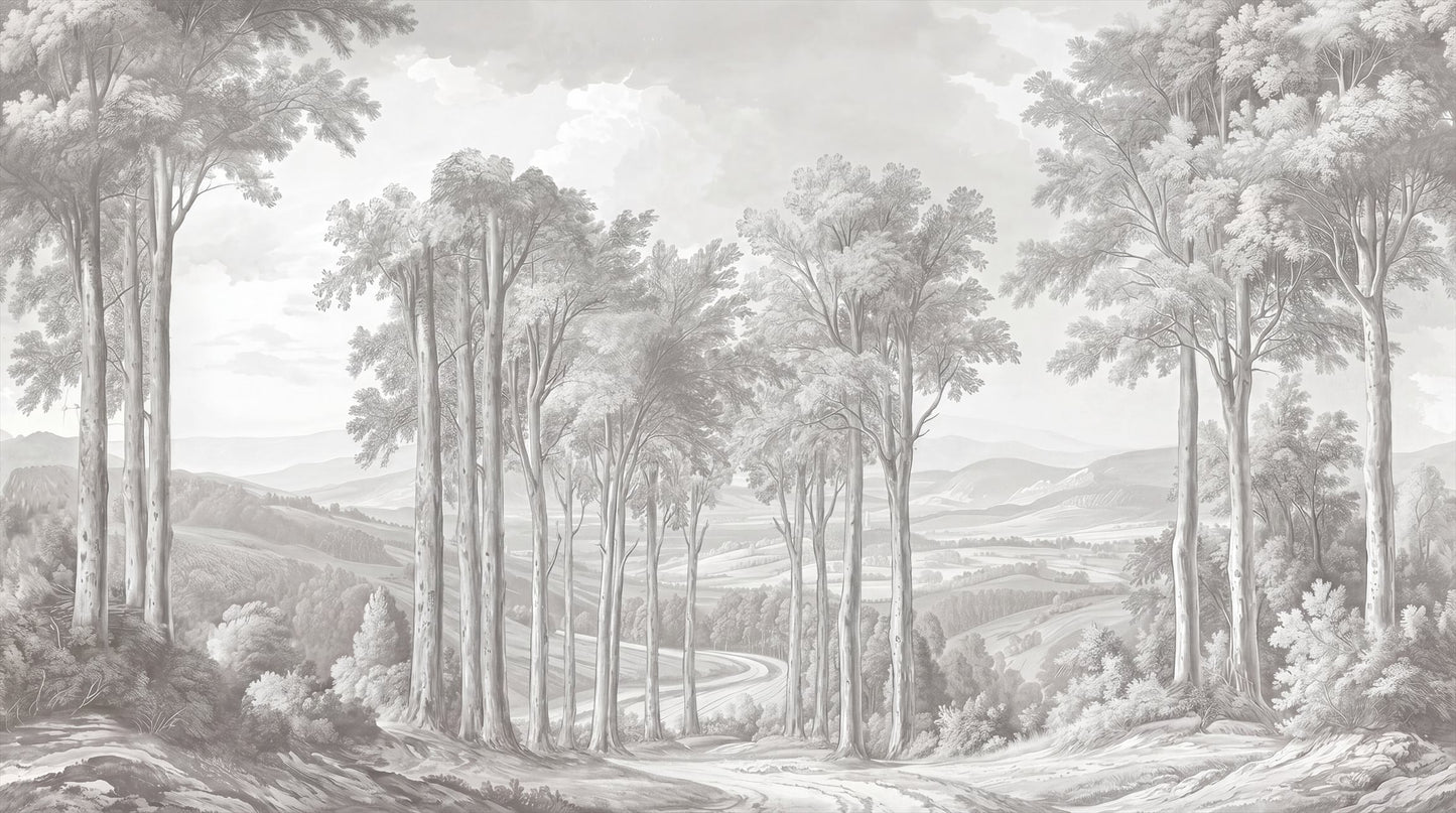 Gray Sketch Forest Wallpaper Mural