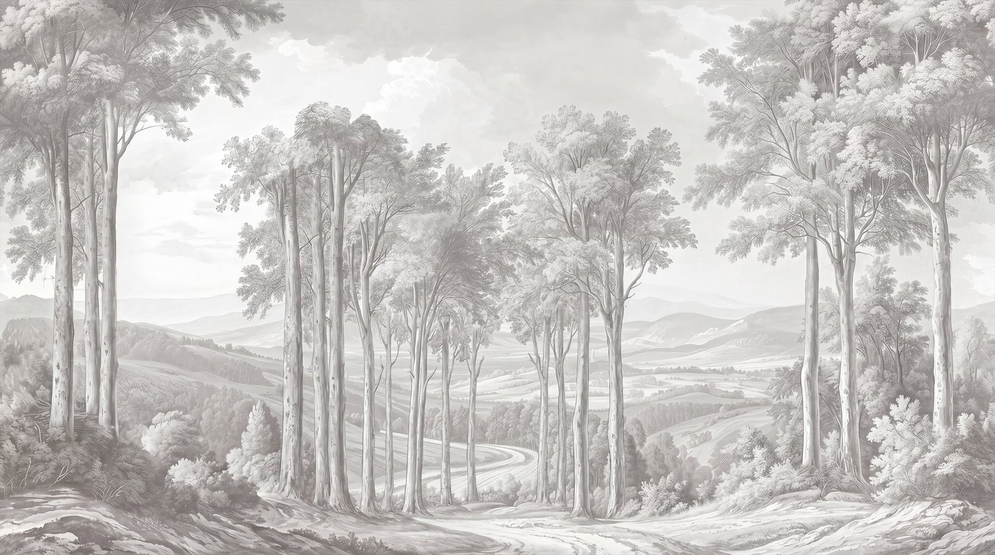 Gray Sketch Forest Wallpaper Mural