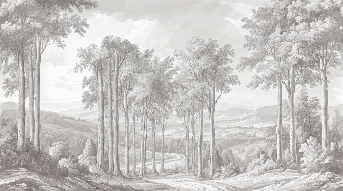 Gray Sketch Forest Wallpaper Mural
