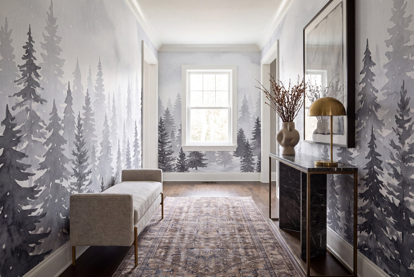 Gray Seasonal Winter Forest Wallpaper Mural