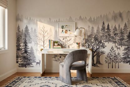 Gray Snow Winter Forest Wallpaper Mural