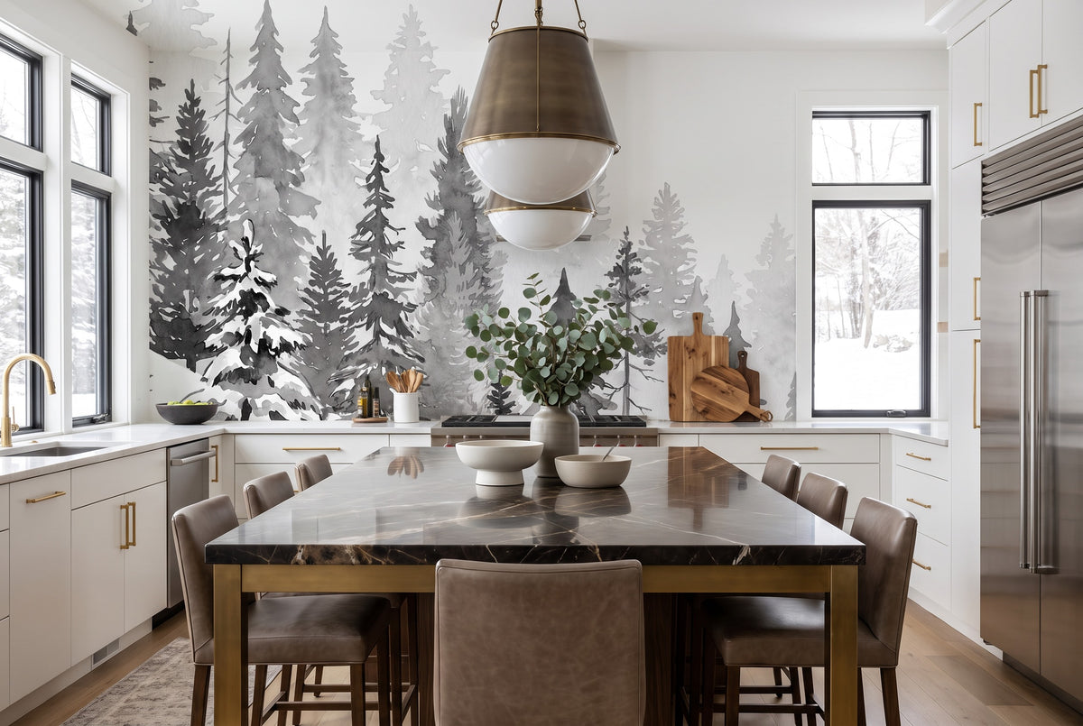 Arctic Gray Pine Winter Forest Wallpaper Mural