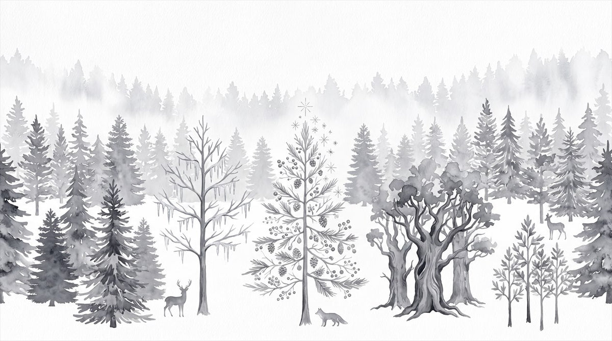Gray Snow Winter Forest Wallpaper Mural