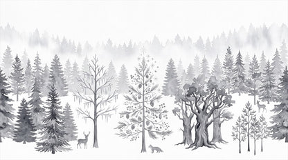 Gray Snow Winter Forest Wallpaper Mural