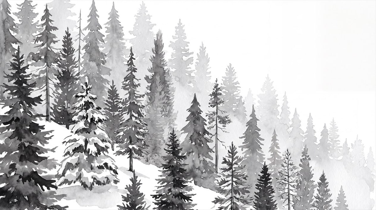 Arctic Gray Pine Winter Forest Wallpaper Mural