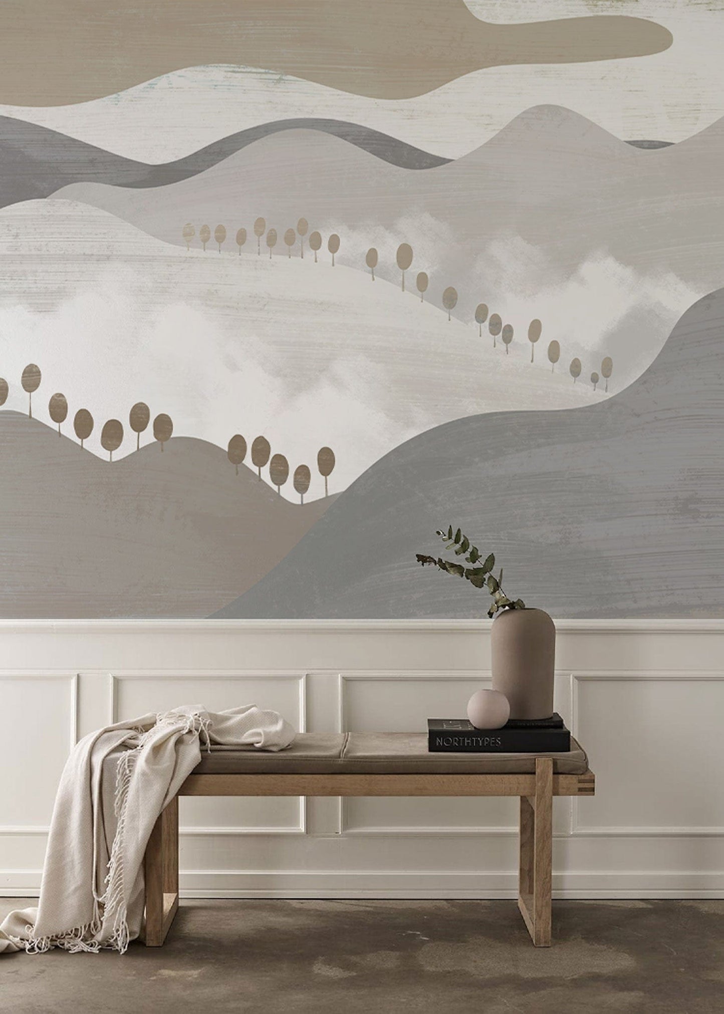 Abstract Grey Wave Landscape Mural Wallpaper