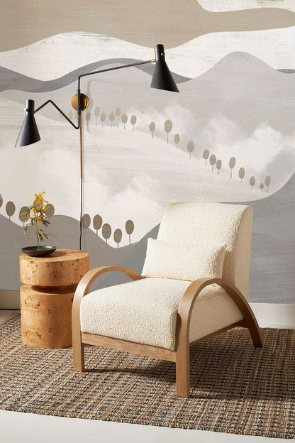 Wallpaper mural depicting grey mountain waves, suitable for use as decoration in the hallway