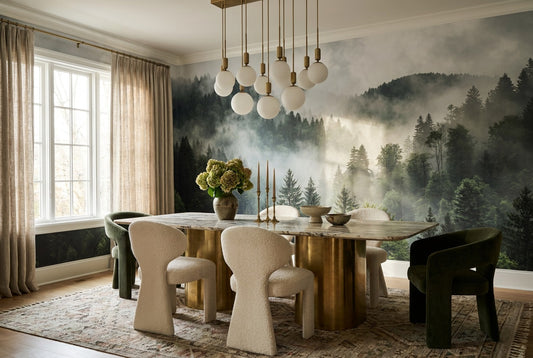 Grey Misty Pine Forest Wallpaper Mural - 1