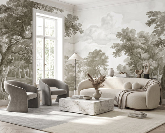 Gray Watercolor Landscape Wallpaper Mural
