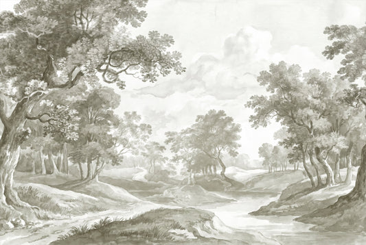Gray Watercolor Landscape Wallpaper Mural