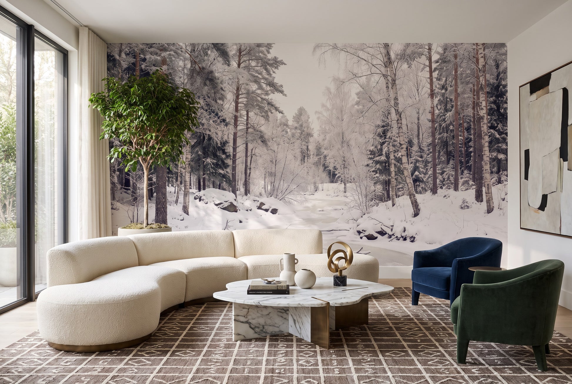Gray Christmas Winter Forest Wallpaper Mural room scene