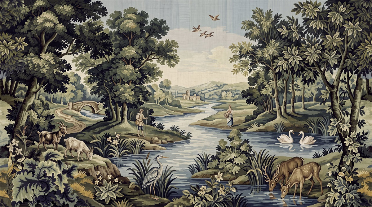 Green Woodland Animals Landscape Wallpaper Mural - 2