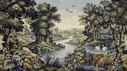 Green Woodland Animals Landscape Wallpaper Mural - 2