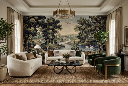 Green Woodland Animals Landscape Wallpaper Mural - 7
