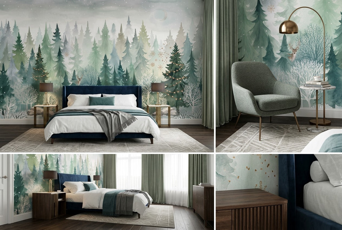 Green Snowy Winter Forest Wallpaper Mural