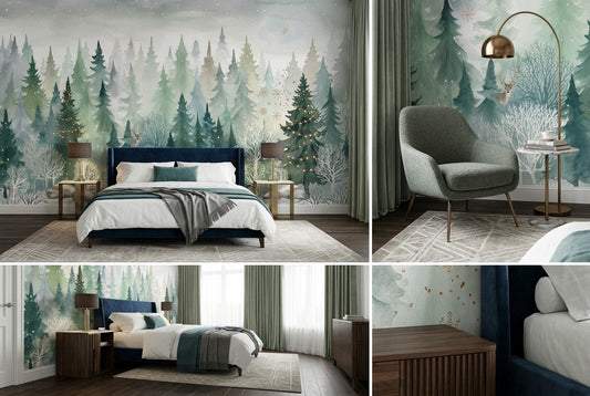 Green Snowy Winter Forest Wallpaper Mural