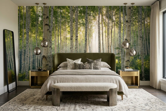 Green Tree Birch Forest Wallpaper Mural interior scene