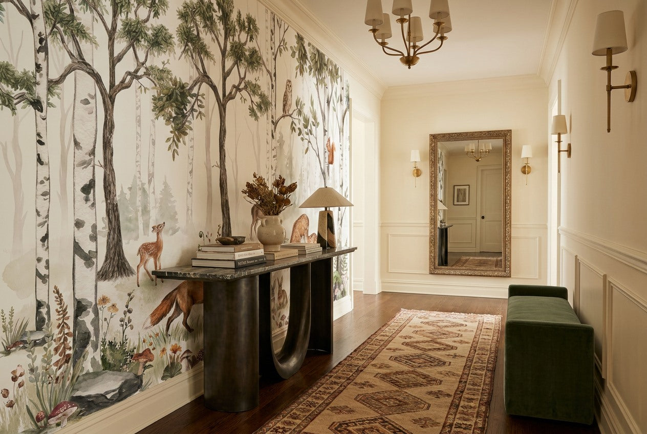 Pale Green Birch Forest Wallpaper Mural room scene